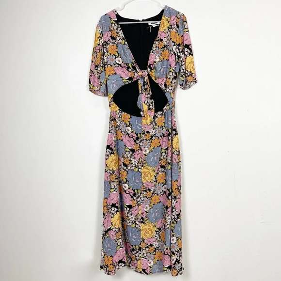 NEW Wayf Dress Womens Medium Rosalind Cheetah Print Tie Front Floral Multi NWOT - Picture 1 of 12